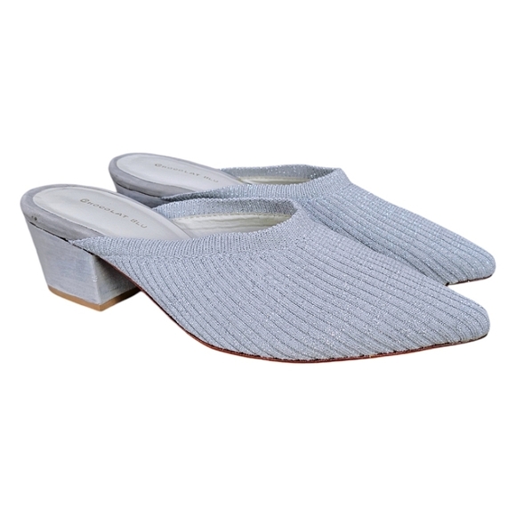Chocolat Blu Brix Pointed Toe Mule Gray Silver Ribbed Knit Womens Size 38 - Picture 1 of 9